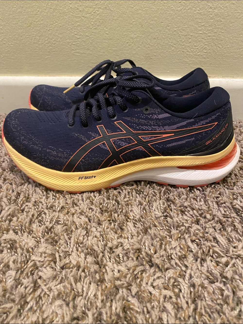 Asics Gel Kayano 29 Running Shoes Navy with Yellow & Pink Accents